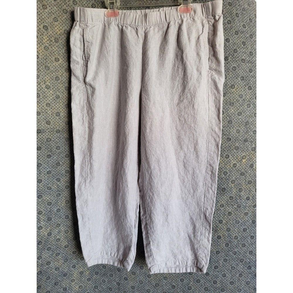 J. Jill Linen Cropped Pants Women's Size PM Gray Pull On Pockets